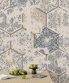 Vintage Tile Wallpaper, Hexagon Pattern Mural, Oversized Custom Size Wall Art, Non-Woven, Non-Adhesive, Modern Wall Paper, Removable