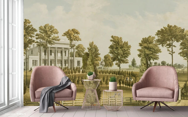 Landscape Scenic Wallpaper, Historical European Wall Mural, Light Green Custom Size Wall Covering, Non - Woven, Non - Adhesive, Removable, Washable - Adawall Wallpaper - Registered Trade Accounts Only, Wallpaper Wholesale Account - FJ315-1 - Adawall Wholesale - Wallpaper Wholesaler
