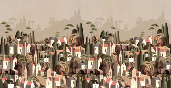 Landscape Wall Mural Houses Cityscape Stylish Wallpaper, Light Beige Oversized Custom Size Wall Covering, Non - Woven, Non - Adhesive, Modern Large Art - Adawall Wallpaper - Registered Trade Accounts Only, Wallpaper Wholesale Account - SE318-3 - Adawall Wholesale - Wallpaper Wholesaler