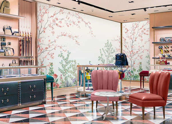 Large Chinoiserie Blossom Floral Wallpaper, Pink Ombre Flowers Birds Wall Mural, Custom Size Wall Covering, Non - Woven, Non - Pasted, Removable - Adawall Wallpaper - Registered Trade Accounts Only, Wallpaper Wholesale Account - FJ306-1 - Adawall Wholesale - Wallpaper Wholesaler