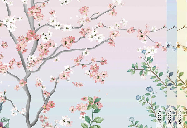 Large Chinoiserie Blossom Floral Wallpaper, Pink Ombre Flowers Birds Wall Mural, Custom Size Wall Covering, Non - Woven, Non - Pasted, Removable - Adawall Wallpaper - Registered Trade Accounts Only, Wallpaper Wholesale Account - FJ306-1 - Adawall Wholesale - Wallpaper Wholesaler
