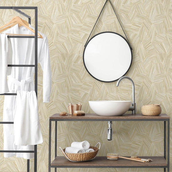 Large Hexagon Embossed Wallpaper, Cream Elegant Geometric Shapes Honeycomb Wallcovering, Large 114 sq ft Roll - Walloro High End Wallcoverings & More