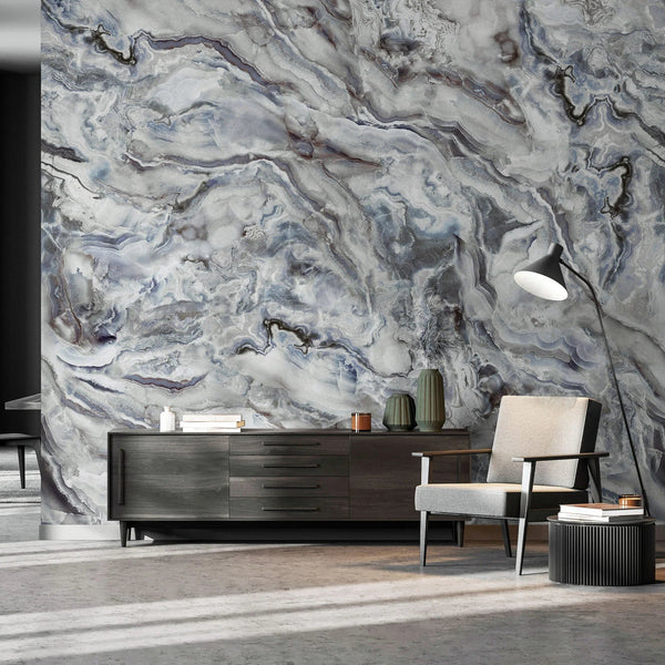 Large Marble Wall Mural, Marbled Wall Paper, Oversized Silver Wall Art, Non - Woven, Non - Pasted, Removable, Large Abstract Wall Print Art - Adawall Wallpaper - Registered Trade Accounts Only, Wallpaper Wholesale Account - FJ319-2 - Adawall Wholesale - Wallpaper Wholesaler