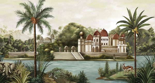 Large Tropical Indian Theme Wall Mural, India Early Morning Wallpaper, Brown Customized Wall Covering, Non - Woven, Non - Pasted, Washable, Removable - Adawall Wallpaper - Registered Trade Accounts Only, Wallpaper Wholesale Account - FJ311-1 - Adawall Wholesale - Wallpaper Wholesaler