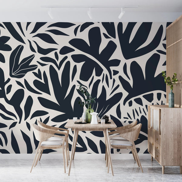 Leaf and Flower Pattern Wallpaper, Minimal Abstract Mural, Oversized Custom Size Wall Art, Non - Woven, Non - Adhesive, Modern Wall Paper, Removable - Adawall Wallpaper - Registered Trade Accounts Only, Wallpaper Wholesale Account - W77526 - Adawall Wholesale - Wallpaper Wholesaler
