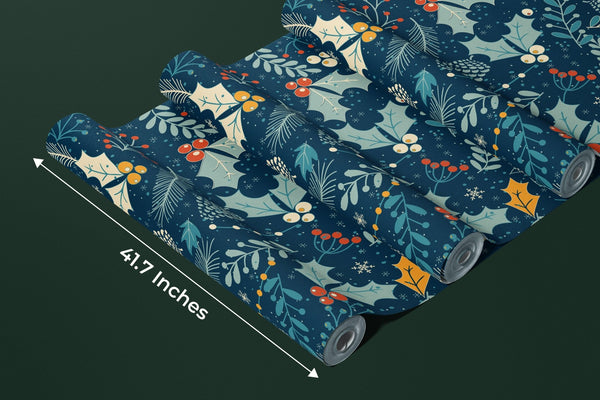 Leaves and Berries, Dark Blue Background Wallpaper, Seamless Pattern Mural, Oversized Custom Size Wall Art, Non - Woven, Non - Adhesive, Modern Wall Paper, Removable - Adawall Wallpaper - Registered Trade Accounts Only, Wallpaper Wholesale Account - W78034 - Adawall Wholesale - Wallpaper Wholesaler