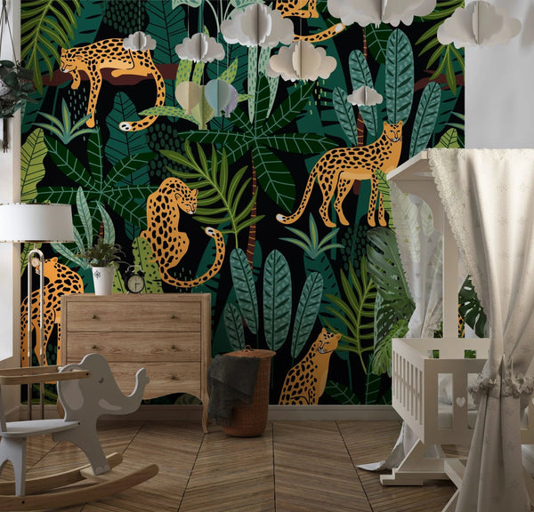 Leopards, Tropical Leaves Wallpaper, Seamless Pattern Mural, Oversized Custom Size Wall Art, Non - Woven, Non - Adhesive, Modern Wall Paper, Removable - Adawall Wallpaper - Registered Trade Accounts Only, Wallpaper Wholesale Account - W78025 - Adawall Wholesale - Wallpaper Wholesaler