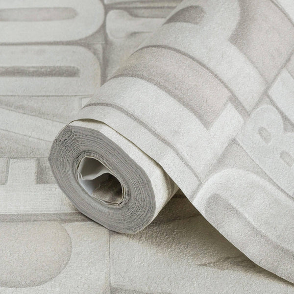 Letters Wallpaper, Rich Textured Wallcovering, Traditional, White Light Color, Extra Large 114 sq ft Roll, Washable, Alphabet Wallpaper - Adawall Wallpaper - Registered Trade Accounts Only, Wallpaper Wholesale Account - 4704-1 - Adawall Wholesale - Wallpaper Wholesaler