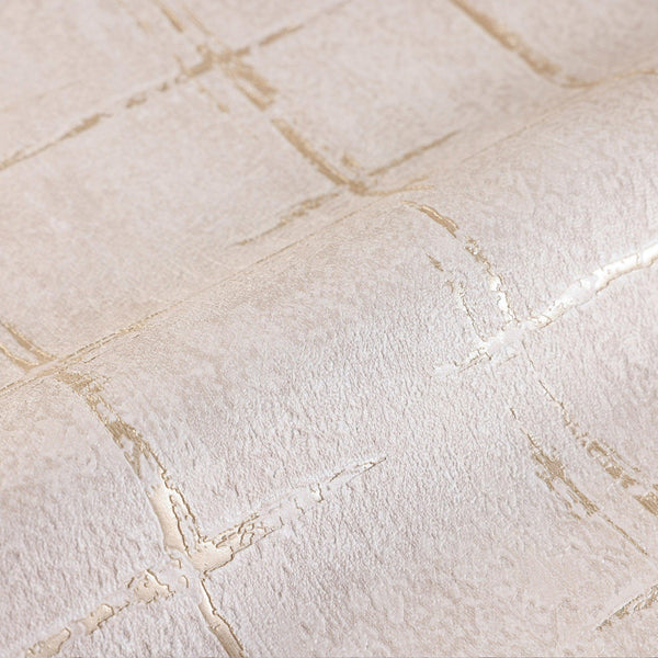 Light Beige Abstract Metallic Lines Wallpaper, 3D Deep Embosed Silver Gold Rustic Geometric Interior Decor - Walloro High End Wallcoverings & More