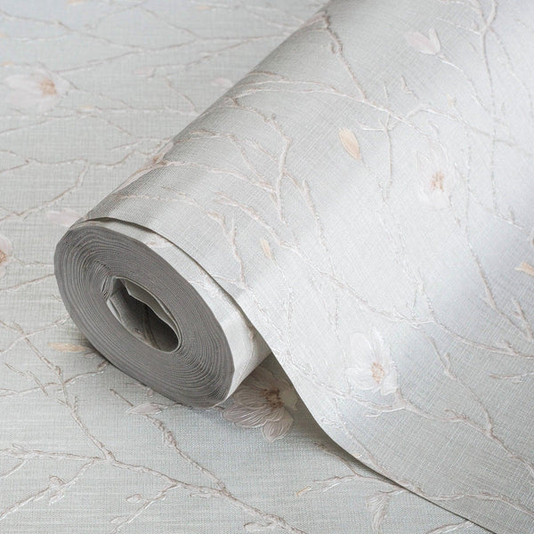 Light Gray Floral Blossom Embossed Wallpaper, Flower Branches Chinoiserie Wallcovering - Adawall Wallpaper - Registered Trade Accounts Only, Wallpaper Wholesale Account - 7800-1 - Adawall Wholesale - Wallpaper Wholesaler