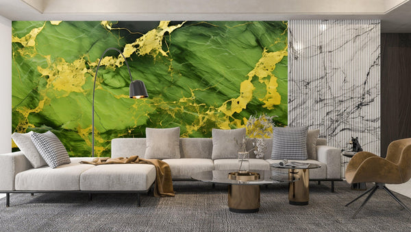 Light Green Marble Wallpaper, Gold Abstract Mural, Oversized Custom Size Wall Art, Non - Woven, Non - Adhesive, Modern Wall Paper, Removable - Adawall Wallpaper - Registered Trade Accounts Only, Wallpaper Wholesale Account - W77922 - Adawall Wholesale - Wallpaper Wholesaler