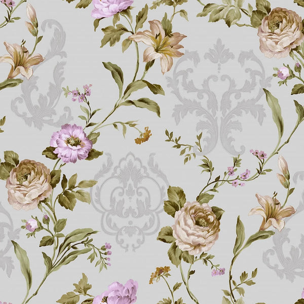 Light Purple Timeless Floral Embossed Rose Wallpaper, Flocked Vivid Color Rose Flowers Pattern - Walloro High End Wallcoverings & More