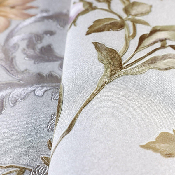 Light Purple Timeless Floral Embossed Rose Wallpaper, Flocked Vivid Color Rose Flowers Pattern - Walloro High End Wallcoverings & More