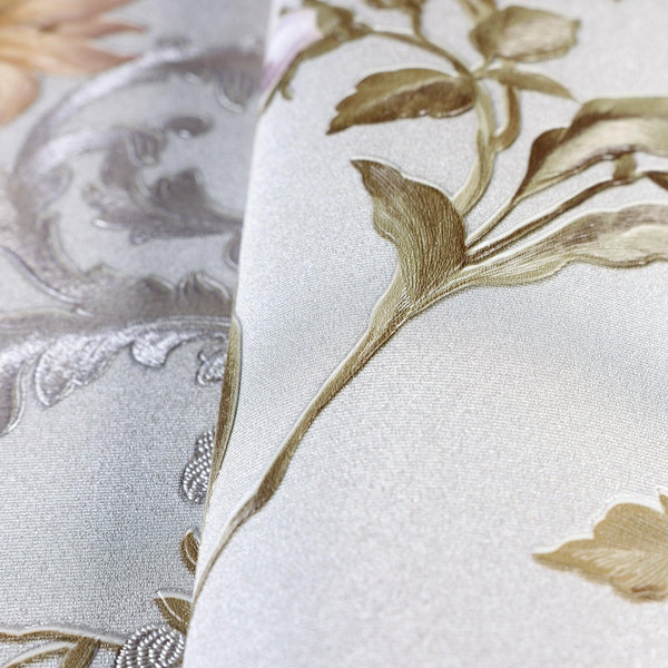 Light Purple Timeless Floral Embossed Rose Wallpaper, Flocked Vivid Color Rose Flowers Pattern - Walloro High End Wallcoverings & More