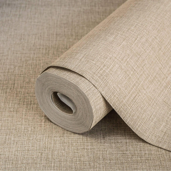 Linen Textured Modern Textured Wallpaper, Light Brown Solid Color Fabric Touch Contemporary Wallcovering - Walloro High End Wallcoverings & More