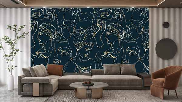 Antique Marble Statues Wallpaper, Seamless Pattern Mural, Oversized Custom Size Wall Art, Non-Woven, Non-Adhesive, Modern Wall Paper, Removable