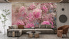 Pink Flowers Wallpaper, Through Glass, Water Drops Mural, Oversized Custom Size Wall Art, Non-Woven, Non-Adhesive, Modern Wall Paper, Removable