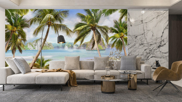 Realistic Beach Wallpaper, Landscape Mural, Oversized Custom Size Wall Art, Non-Woven, Non-Adhesive, Modern Wall Paper, Removable