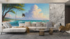 Beautiful Sea Waves and Tree Wallpaper, Oil Painting Mural, Oversized Custom Size Wall Art, Non-Woven, Non-Adhesive, Modern Wall Paper, Removable