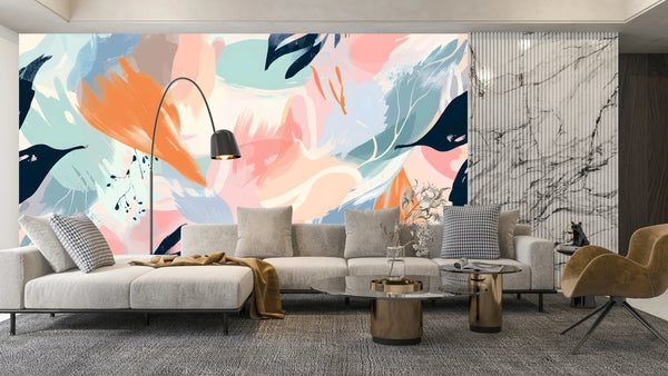 Pastel Abstract Summer Wallpaper, Seamless Pattern Mural, Oversized Custom Size Wall Art, Non-Woven, Non-Adhesive, Modern Wall Paper, Removable
