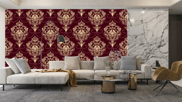 Royal Victorian Damask Wallpaper, Seamless Pattern Mural, Oversized Custom Size Wall Art, Non-Woven, Non-Adhesive, Modern Wall Paper, Removable