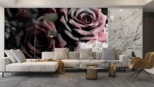 Beautiful Flowers Wallpaper, Dark Background Mural, Oversized Custom Size Wall Art, Non-Woven, Non-Adhesive, Modern Wall Paper, Removable