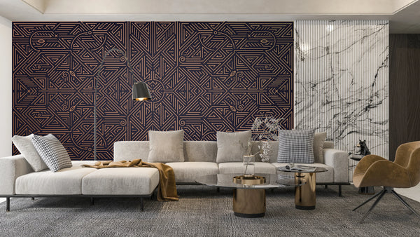 Art Deco Wallpaper, Geometric Golden Mural, Oversized Custom Size Wall Art, Non-Woven, Non-Adhesive, Modern Wall Paper, Removable