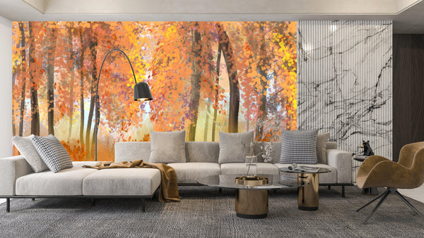 Autumn Forest Wallpaper, Oil Painting Mural, Oversized Custom Size Wall Art, Non-Woven, Non-Adhesive, Modern Wall Paper, Removable