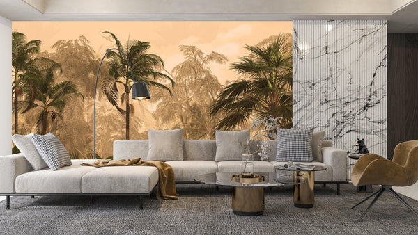 Tropical Palm Trees Wallpaper, Foggy Forest Mural, Oversized Custom Size Wall Art, Non-Woven, Non-Adhesive, Modern Wall Paper, Removable