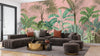 Jungle Wallpaper, Pink Sky Mural, Oversized Custom Size Wall Art, Non-Woven, Non-Adhesive, Modern Wall Paper, Removable