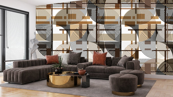 Abstract Geometric Shapes Wallpaper, Seamless Pattern Mural, Oversized Custom Size Wall Art, Non-Woven, Non-Adhesive, Modern Wall Paper, Removable