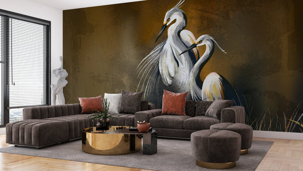 Art Birds Wallpaper, Brown Textured Background Mural, Oversized Custom Size Wall Art, Non-Woven, Non-Adhesive, Modern Wall Paper, Removable