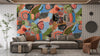 Abstract Shapes and Flowers Wallpaper, Seamless Pattern Mural, Oversized Custom Size Wall Art, Non-Woven, Non-Adhesive, Modern Wall Paper, Removable