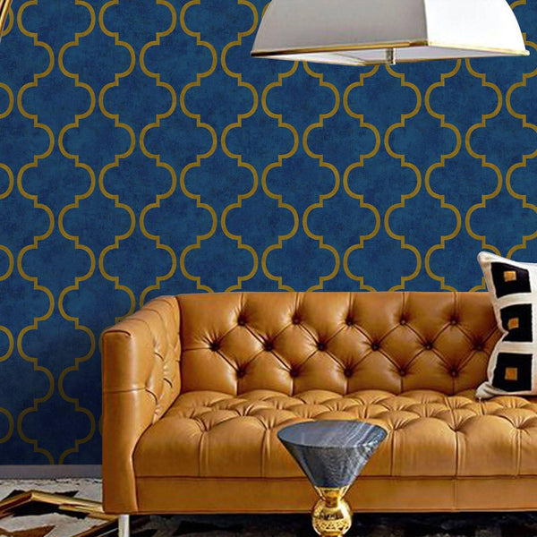 Luxury Blue Moroccan Embossed Wallpaper, Rich Textured Wallcovering, Traditional, Shiny Gold Accent, Extra Large 114 sq ft Roll, Washable - Adawall Wallpaper - Registered Trade Accounts Only, Wallpaper Wholesale Account - 4703-6 - Adawall Wholesale - Wallpaper Wholesaler