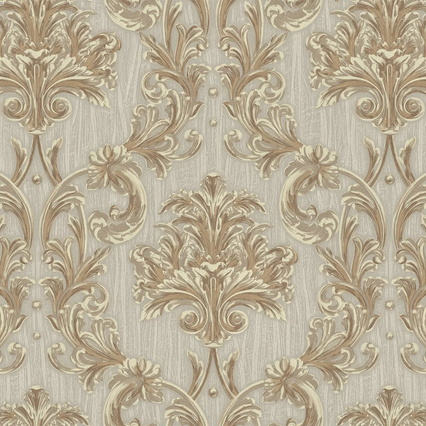 Luxury Damask Embossed Wallpaper, Light Brown 3D Textured Wallcovering, Traditional, Extra Large 114 sq ft Roll, Stylish Wallpaper, Luxury Floral - Walloro High End Wallcoverings & More