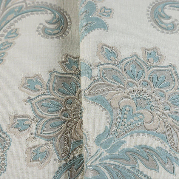 Luxury Deep Embossed Aqua Damask Wallpaper, Beach House Shiny 3D Blue Textured Wallcovering, 114 sq ft Roll, Coastal Turquoise Wallpaper - Walloro High End Wallcoverings & More