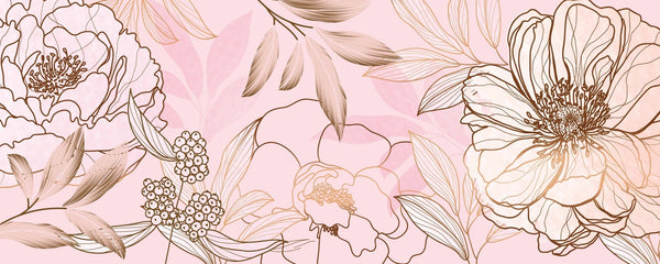 Luxury Golden, Pink Wallpaper, Tropical Flower Mural, Oversized Custom Size Wall Art, Non - Woven, Non - Adhesive, Modern Wall Paper, Removable - Adawall Wallpaper - Registered Trade Accounts Only, Wallpaper Wholesale Account - W77938 - Adawall Wholesale - Wallpaper Wholesaler