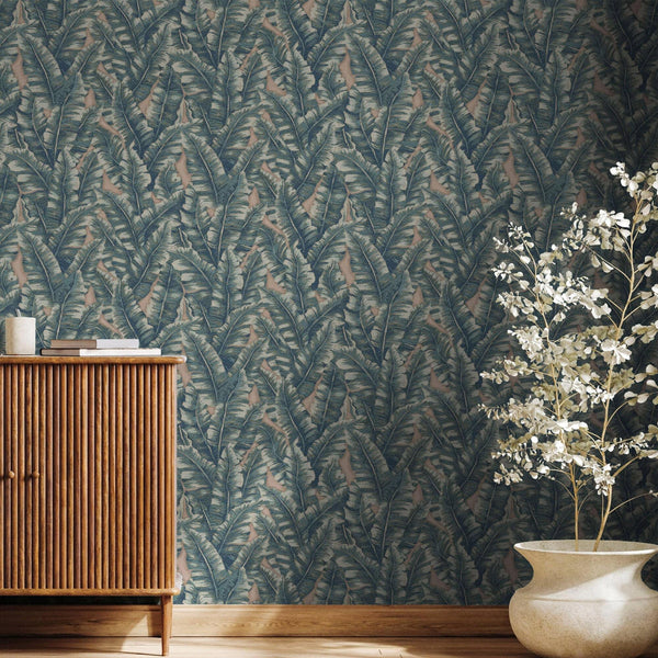Luxury Leaf Pattern Wallpaper, Blue Embossed Botanical Tropical Exotic Wallcovering, Plants Tropical Design - Adawall Wallpaper - Registered Trade Accounts Only, Wallpaper Wholesale Account - 1507-5 - Adawall Wholesale - Wallpaper Wholesaler