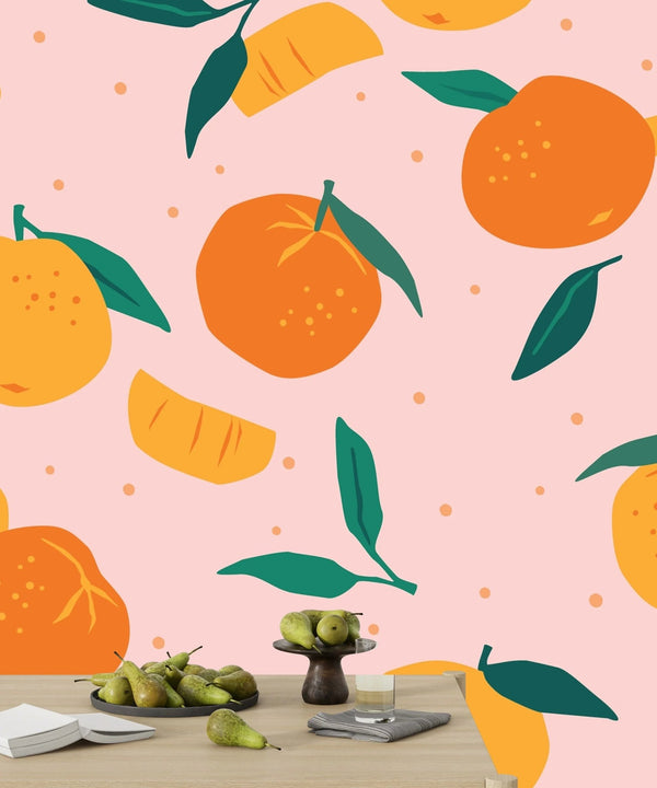 Mandarins Wallpaper, Seamless Pattern Mural, Oversized Custom Size Wall Art, Non - Woven, Non - Adhesive, Modern Wall Paper, Removable - Adawall Wallpaper - Registered Trade Accounts Only, Wallpaper Wholesale Account - W78049 - Adawall Wholesale - Wallpaper Wholesaler