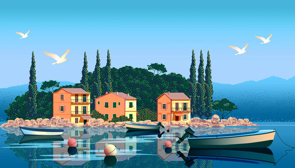 Mediterranean Landscape Wallpaper, Boats, Sea Mural, Oversized Custom Size Wall Art, Non - Woven, Non - Adhesive, Modern Wall Paper, Removable - Adawall Wallpaper - Registered Trade Accounts Only, Wallpaper Wholesale Account - W77770 - Adawall Wholesale - Wallpaper Wholesaler