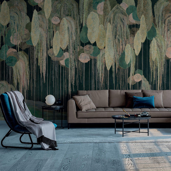 Modern Art Wall Mural, Trees Wallpaper, Black Green Oversized Nature Theme Customized Wall Covering, Non - Woven, Non - Adhesive, Removable, Washable, Large - Adawall Wallpaper - Registered Trade Accounts Only, Wallpaper Wholesale Account - SE309-1 - Adawall Wholesale - Wallpaper Wholesaler
