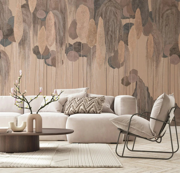 Modern Art Wall Mural, Trees Wallpaper, Light Beige Oversized Nature Theme Customized Wall Covering, Non - Woven, Non - Adhesive, Removable, Washable, Large - Adawall Wallpaper - Registered Trade Accounts Only, Wallpaper Wholesale Account - SE309-4 - Adawall Wholesale - Wallpaper Wholesaler
