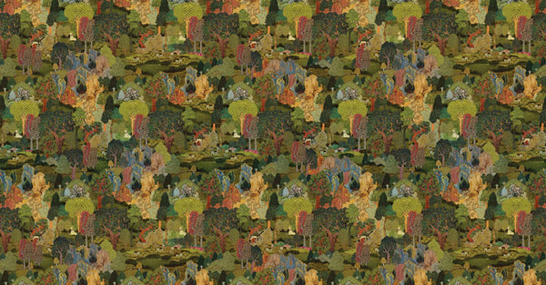 Modern Landscape Trees Wall Mural, Green Village Wallpaper, Extra Large Custom Size Wall Art, Non-Woven, Non-Adhesive, Removable, Washable - Walloro High End Wallcoverings & More