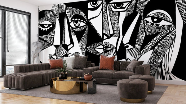 Modern Surreal, Black and White Wallpaper, Linocut Style Mural, Oversized Custom Size Wall Art, Non - Woven, Non - Adhesive, Modern Wall Paper, Removable - Adawall Wallpaper - Registered Trade Accounts Only, Wallpaper Wholesale Account - W78169 - Adawall Wholesale - Wallpaper Wholesaler