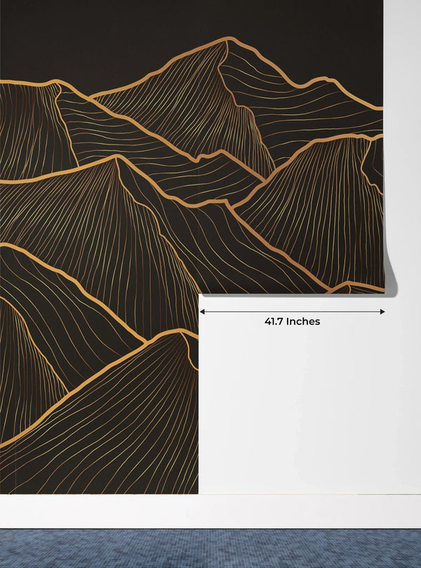 Mountain Gold Line Art Wallpaper, Black Background Mural, Oversized Custom Size Wall Art, Non - Woven, Non - Adhesive, Modern Wall Paper, Removable - Adawall Wallpaper - Registered Trade Accounts Only, Wallpaper Wholesale Account - W77907 - Adawall Wholesale - Wallpaper Wholesaler
