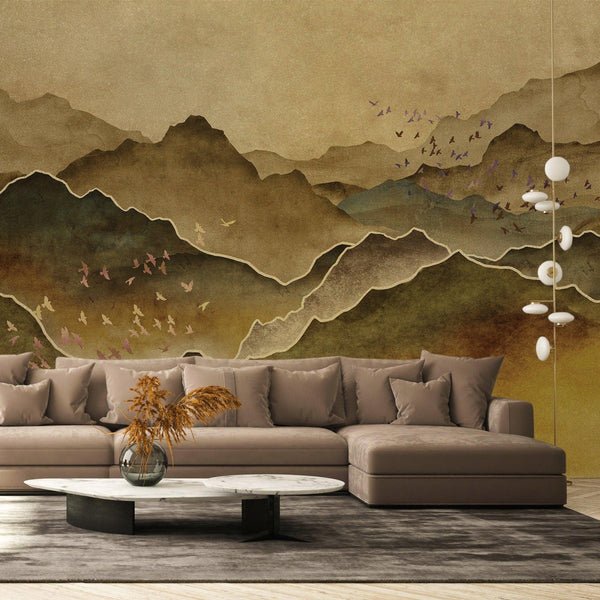 Mountain Scenic Wall Mural, Yellow Nature Wallpaper, Custom Size Wall Covering, Non - Woven, Non - Pasted, Removable, Washable, Extra Large Bird Art - Adawall Wallpaper - Registered Trade Accounts Only, Wallpaper Wholesale Account - FJ317-1 - Adawall Wholesale - Wallpaper Wholesaler