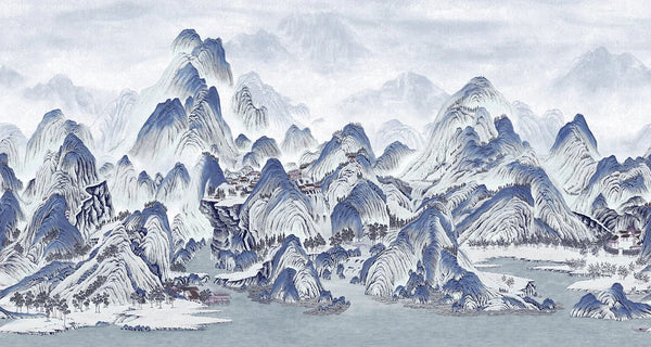 Mountains Scenic Wall Mural, Blue Landscape Wallpaper, Modern Custom Size Wall Covering, Non - Woven, Non - Pasted, Washable, Removable, Extra Large Wall Covering - Adawall Wallpaper - Registered Trade Accounts Only, Wallpaper Wholesale Account - FJ318-3 - Adawall Wholesale - Wallpaper Wholesaler