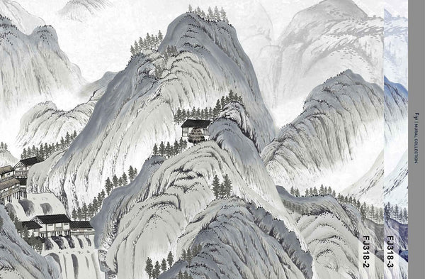 Mountains Scenic Wall Mural, White Landscape Wallpaper, Modern Custom Size Wall Covering, Non - Woven, Non - Pasted, Washable, Removable, Extra Large Wall Covering - Adawall Wallpaper - Registered Trade Accounts Only, Wallpaper Wholesale Account - FJ318-2 - Adawall Wholesale - Wallpaper Wholesaler