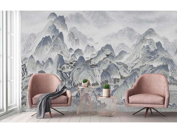 Mountains Scenic Wall Mural, White Landscape Wallpaper, Modern Custom Size Wall Covering, Non - Woven, Non - Pasted, Washable, Removable, Extra Large Wall Covering - Adawall Wallpaper - Registered Trade Accounts Only, Wallpaper Wholesale Account - FJ318-2 - Adawall Wholesale - Wallpaper Wholesaler