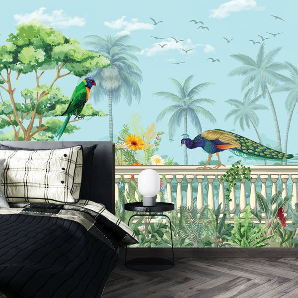 Mughal Garden Wallpaper, Peacock and Arch Mural, Oversized Custom Size Wall Art, Non - Woven, Non - Adhesive, Modern Wall Paper, Removable - Adawall Wallpaper - Registered Trade Accounts Only, Wallpaper Wholesale Account - W77661 - Adawall Wholesale - Wallpaper Wholesaler